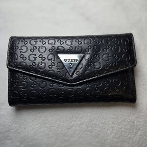 Guess Black Envelope Clutch Wallet Snap Close Multiple Card Holders Black Clean
